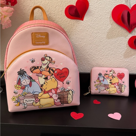 Disney Handbags - Loungefly Disney Winnie the Pooh Valentine’s Day Hearts Backpack and wallet.